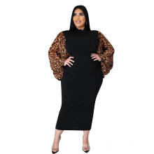 Hot Selling 2021 Spring Women Leopard Print Dress Puff Sleeve Plus Size Womens Cotton Dresses